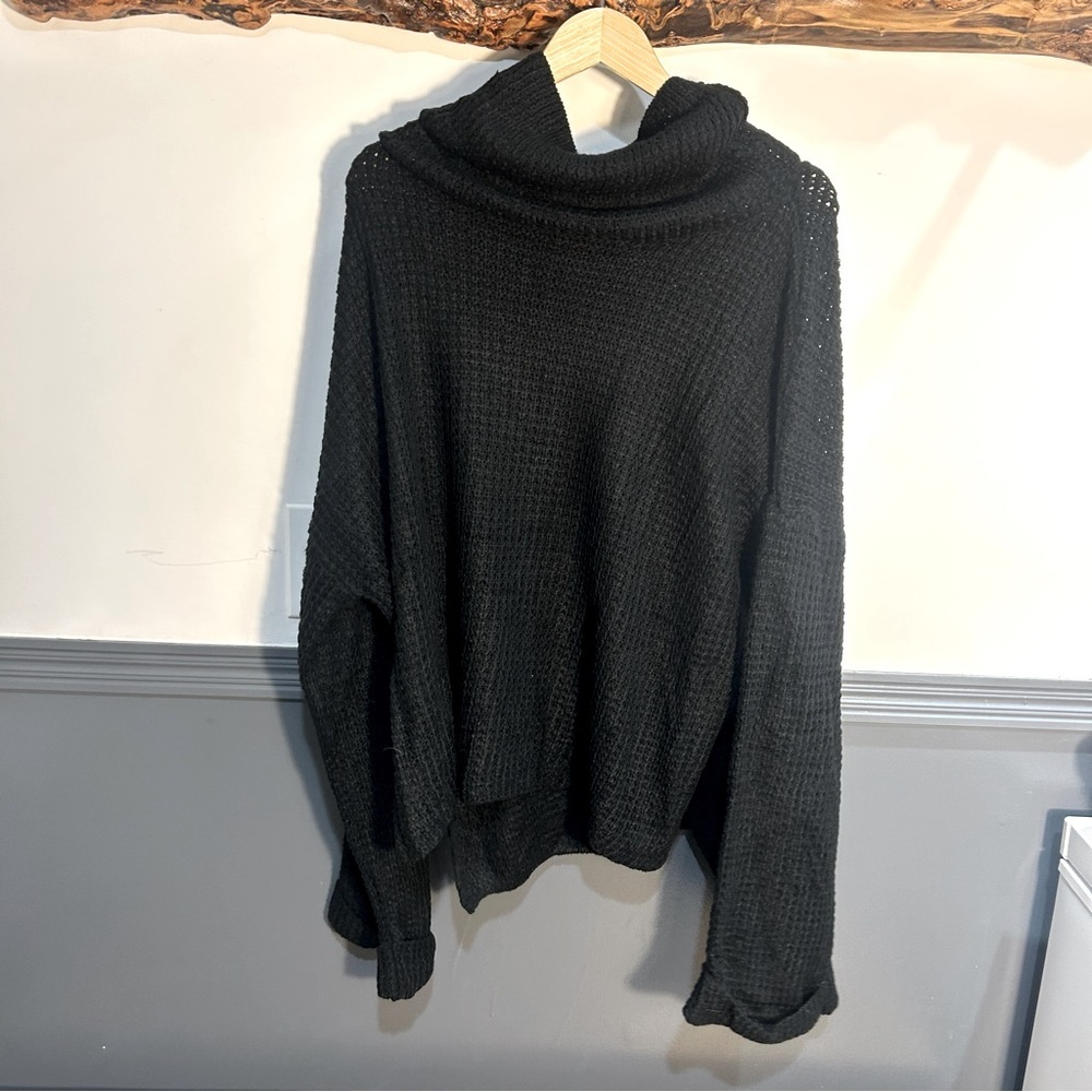 Chic Soul Plus Size Black Cowl Neck Cozy Sweater